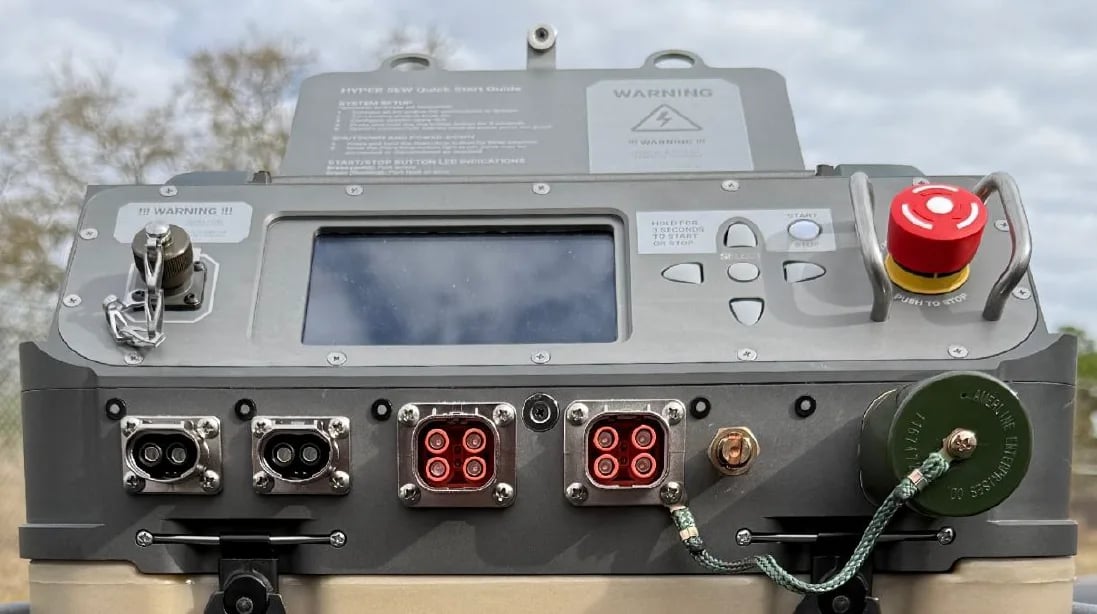 Close-up of the HYPER™ 5kW power system base controls and connection panel